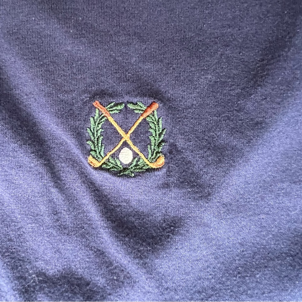 Golf Men’s Polo XXL Shirt Navy Blue Woods & Gray Embroidered Emblem Green Collar - Picture 4 of 6